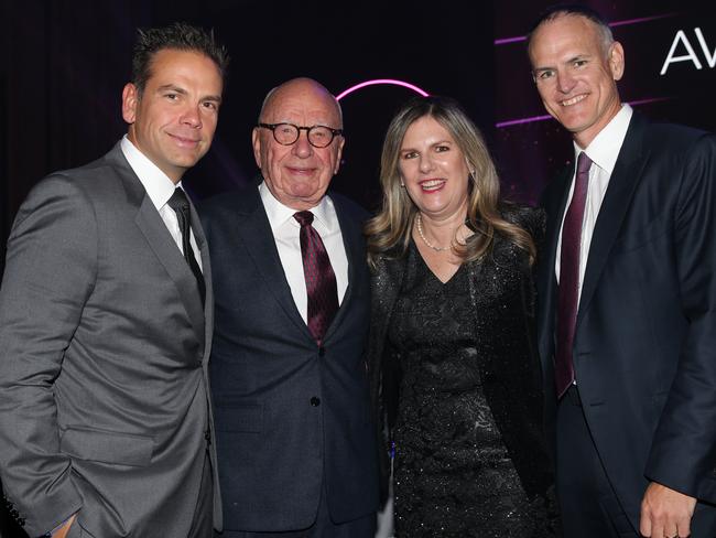 News Corp Australia’s community ambassador Penny Fowler (second from right) with Lachlan Murdoch, Rupert Murdoch, and News Corp Australia CEO Michael Miller. Picture: Jonathan Ng