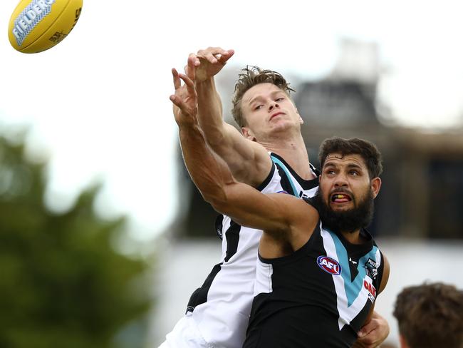 Peter Ladhams and Paddy Ryder are two of the many ruckmen around the competition out of contract at the end of the season. Picture: Sarah Reed