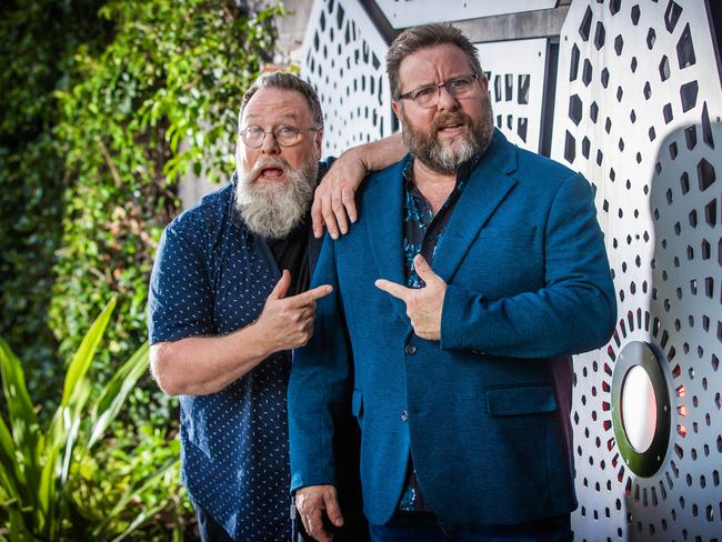 AACTA Launch.The Australian Academy of Cinema and Television Arts (AACTA) launch their exciting AACTA Festival program at HOTA on the Gold Coast. AACTA's 2025 Festival Ambassadors Clayton and Shane Jacobson at HOTA on the Gold Coast.Picture: Nigel Hallett