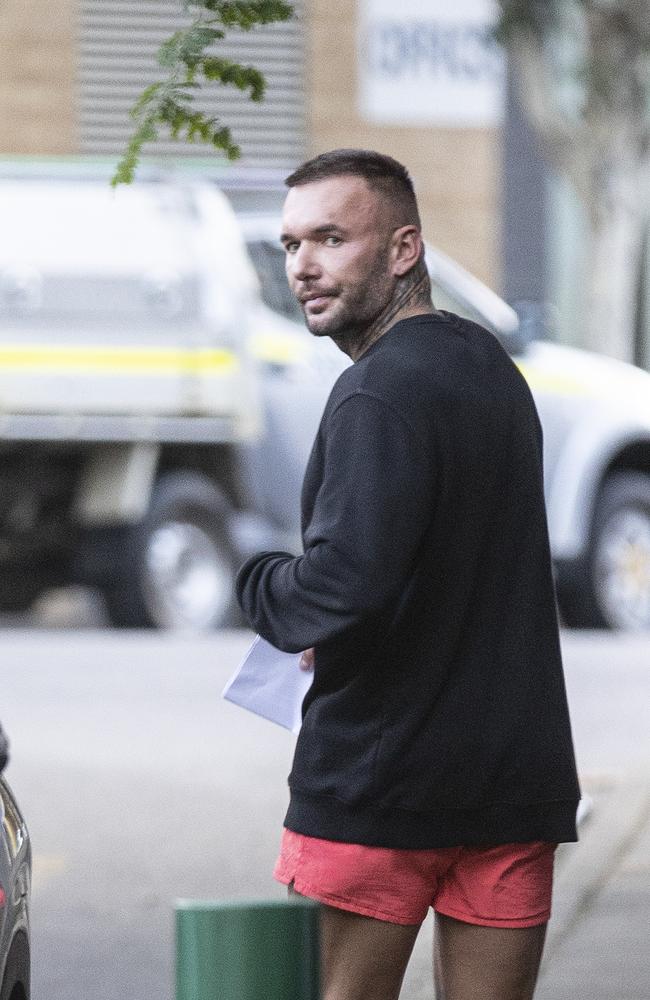 Alleged bikie George Bejat leaves the Brisbane watchhouse on bail after being charged with assault. Picture: NewsWire / Sarah Marshall