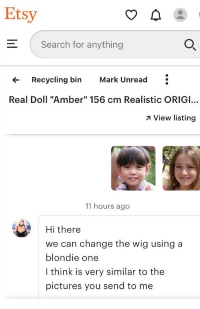 An Etsy store was taken down after openly selling sex dolls and offering to change the look of them to match images of children. The headshots above are computer-generated images. Picture: Supplied