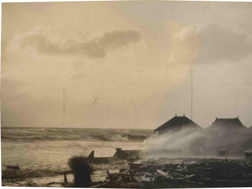 Photos of the damage from storms which lashed Glenelg beach on April 11, 1948. . Pictures: Holdfast Bay History Centre.