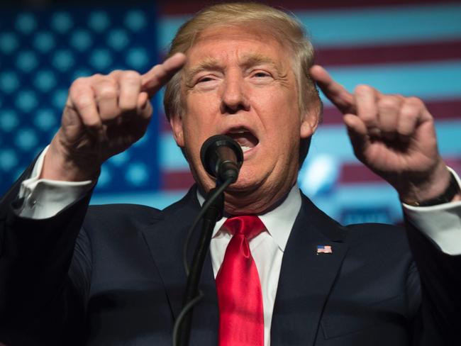 TOPSHOT - President-elect Donald Trump speaks at the USA Thank You Tour 2016 at the Giant Center on December 15, 2016 in Hershey, Pennsylvania. / AFP PHOTO / Don EMMERT