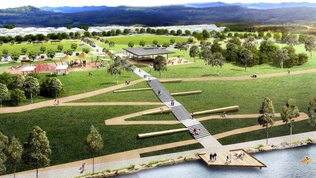 An artist impression of the Regatta Park precinct upgrade to pedestrian and cycle areas, a larger waterfront, enhanced green space and room for arts and cultural events. 