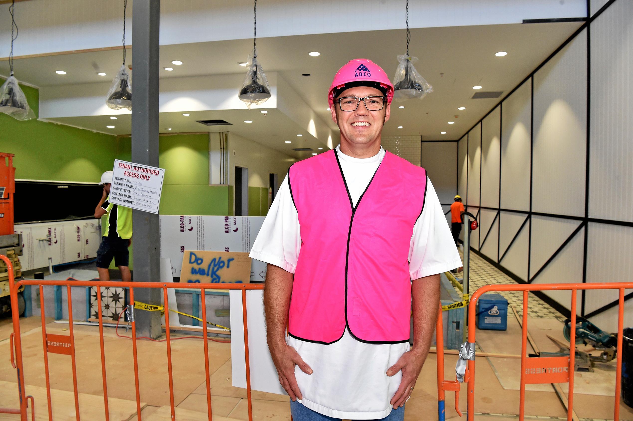 Full steam ahead for the opening of the Stockland Birtinya Shopping Centre. Constuction workers put the final pieces together for the grand opening in a couple of weeks.Rick Allchurch is oening RA Quallity Meats in the complex. Picture: Warren Lynam