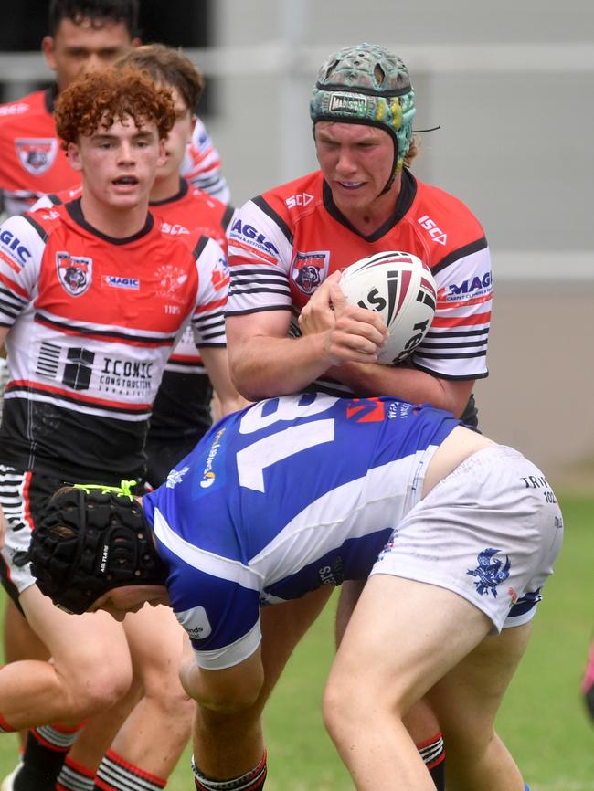 Kirwan High against Ignatius Park College in the Northern Schoolboys Under-18s trials at Brothers Rugby League Club in Townsville. Kirwan number 13 Diesel Taylor. Picture: Evan Morgan