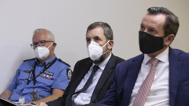 Chief Health Officer Dr Andrew Robertson with Mark McGowan at the press conference. Picture: Getty Images.