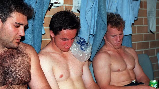 Tony Hearn, Jason Taylor and Mark Soden after the loss to Canberra.