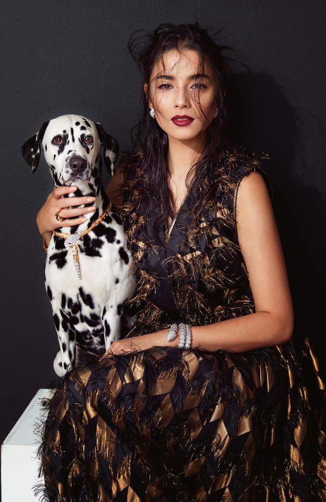 Jessica wears Dolce &amp; Gabbana dress, Bulgari earrings, bracelet (left wrist), and necklace (worn on dog), Tiffany &amp; Co. ring, Cartier bracelet (right wrist). Picture: Steven Chee