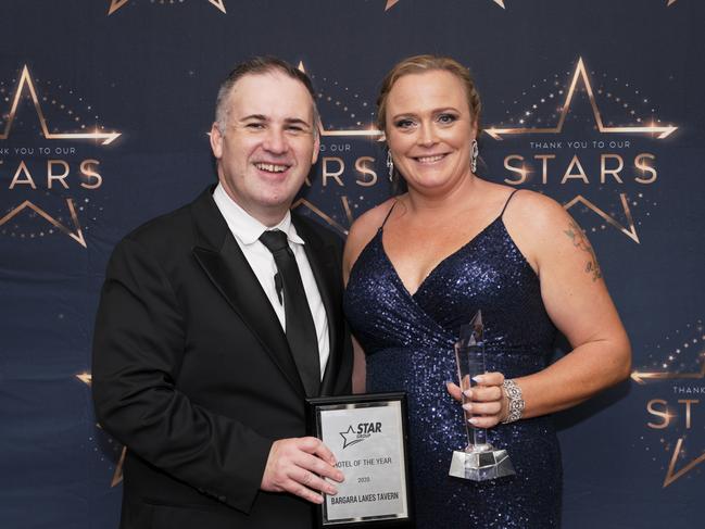 Bargara Lakes Tavern owner Steven Shoobridge and venue manager Bec Light took home the award for Hotel of the recent Year at the Star Group conference.
