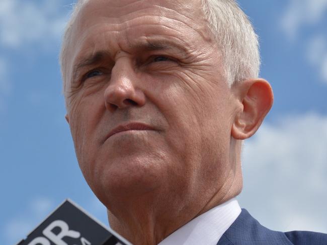 Prime Minister Malcolm Turnbull talks to the media during a visit to the Austal manufacturing yard in Perth's south, Monday, Feb. 20, 2017. Mr Turnbull has joined West Australian Premier Colin Barnett on the state election campaign trail, talking up the state's shipbuilding prospects at the Austal manufacturing yard in Perth's south.(AAP Image/Rebecca Le May) NO ARCHIVING