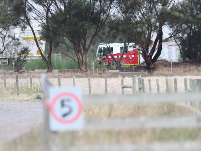 Firefighters at the scene of a fatal industrial accident at a Lethbridge farm, off English Road. Picture: Alan Barber