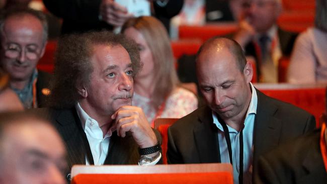 Gary Weiss (left) and Guy Fowler at the Sohn Hearts and Minds Investment Conference at Haymer Hall in Melbourne in 2018. Picture: David Geraghty