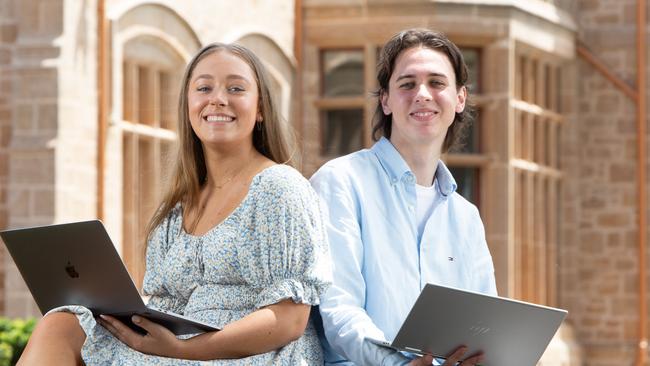 Scotch College Year 12 students Emma Lucas (17) and Riley Klose (18) will receive their final results on Monday. Picture: Brett Hartwig