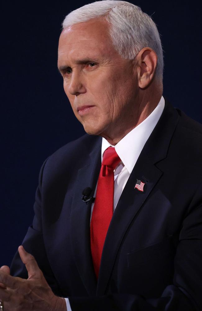 U.S. Vice President Mike Pence during the vice presidential debate against Kamala Harris. Picture: Alex Wong/Getty