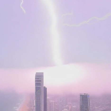 Gold Coast resident Dr Tony Hayek captured the moment one of the lightning strikes hit the Q1 in Surfers Paradise. Photo: Tony Hayek