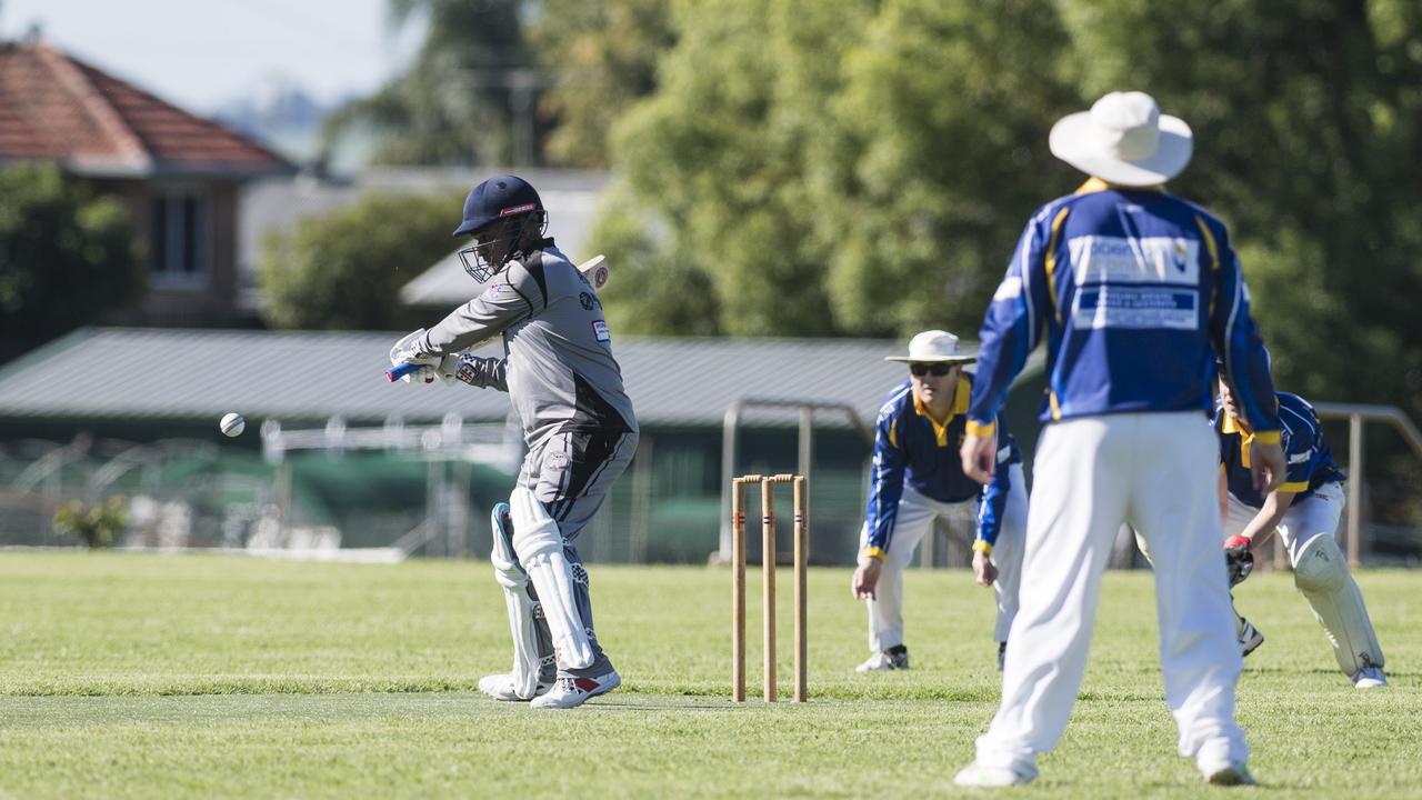 Sachin Premchandran bats for Souths Crows 2 against University Phoenix in Toowoomba Cricket C Grade One Day semi final at Centenary Heights SHS oval, Saturday, December 9, 2023. Picture: Kevin Farmer