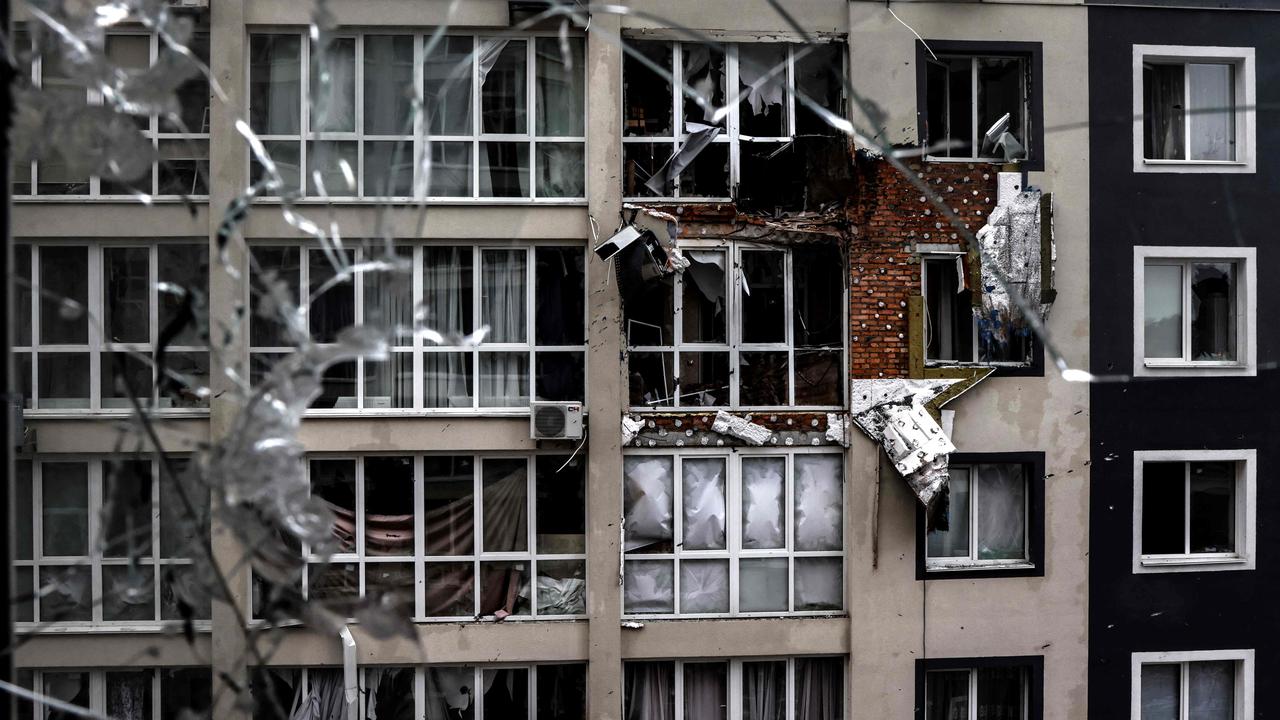 A destroyed building is pictured in Bucha. Picture: RONALDO SCHEMIDT / AFP