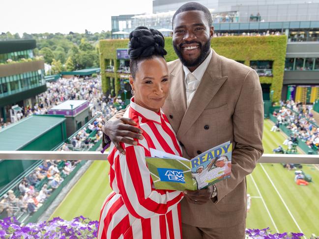 Bridgerton stars Golda Rosheuvel and Martins Imhangbe on the first day of The Championships, at Wimbledon. Picture: Tristan Fewings/Getty Images for American Express