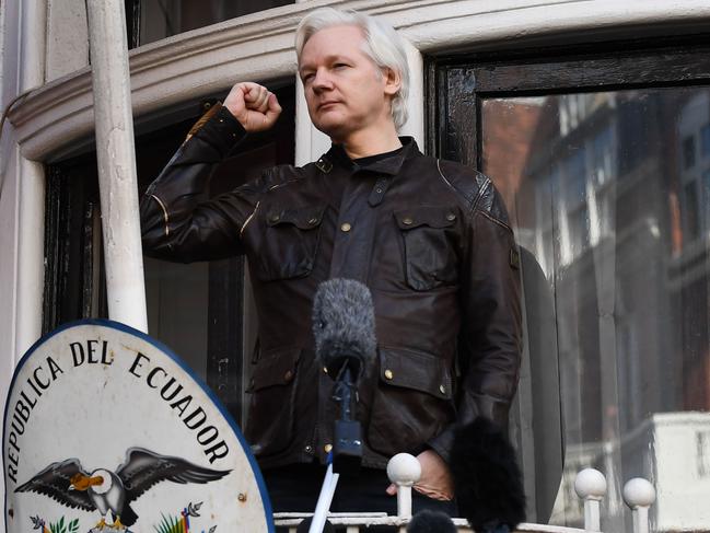 WikiLeaks founder Julian Assange speaks on the balcony of the Embassy of Ecuador in London. Picture: AFP