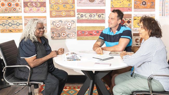 The Principal of Yipirinya School Gavin Morris, with the two Vice-Principals, Bess Price, left, and Angela Ross, right. Picture: Nico Liengme