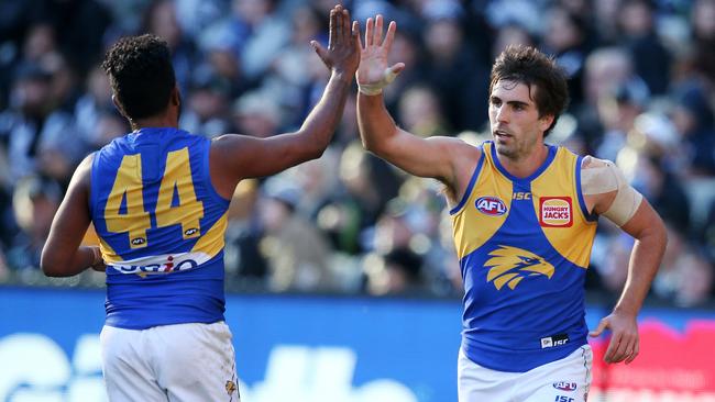 Andrew Gaff high fives Willie Rioli. Picture: Michael Klein