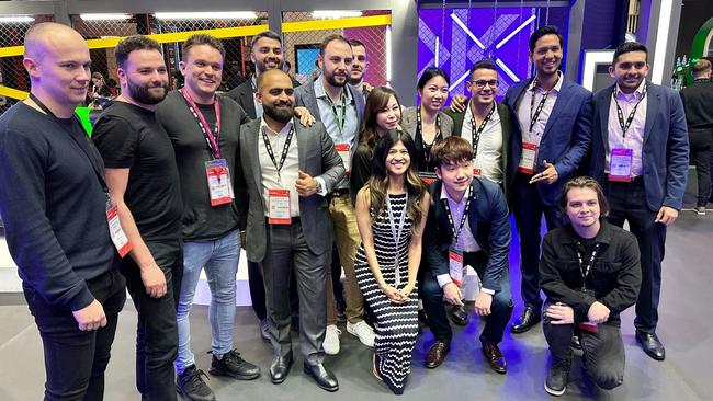 Ed Craven, co-founder of Stake.com, an online casino based in Curacao, off the Venezuelan coast, with its operations headquartered in Melbourne. Pictured with staff. Picture: Linkedin