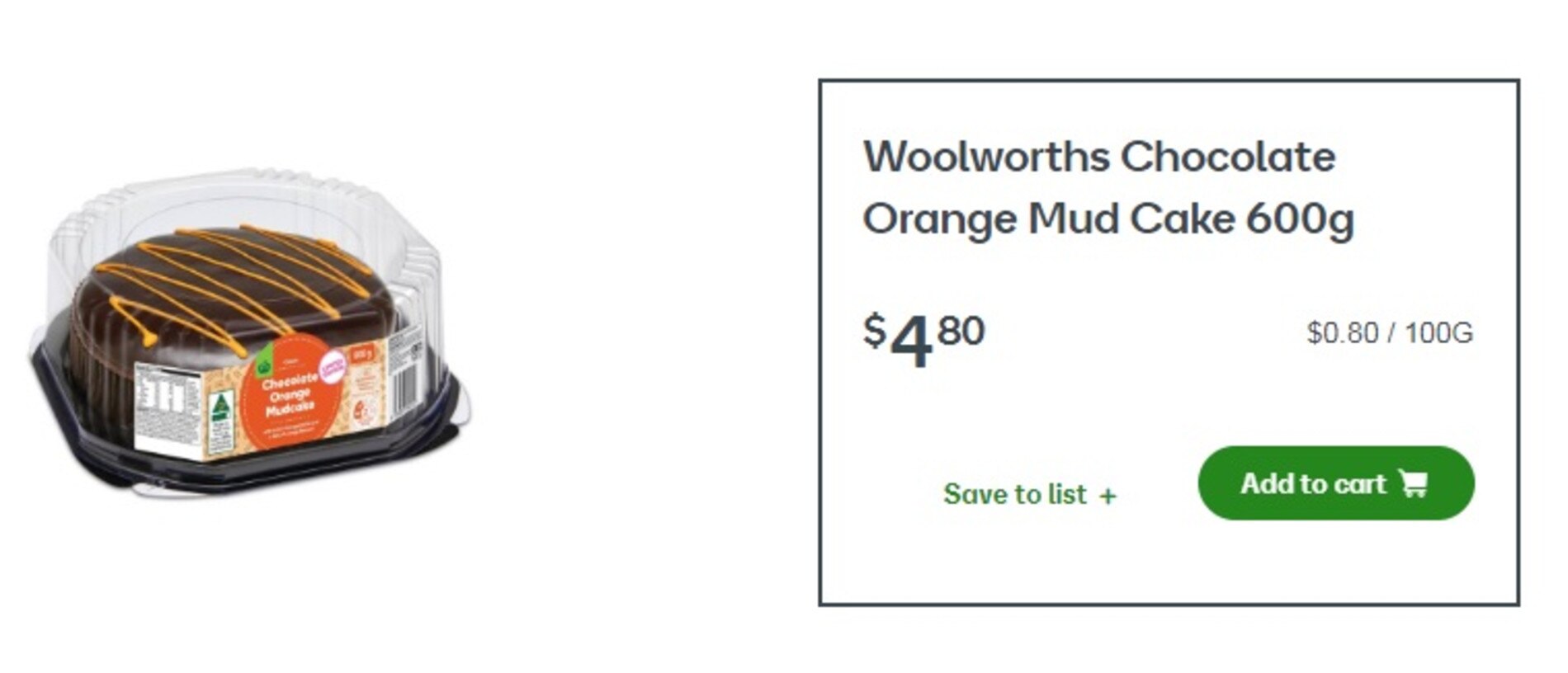 The new choc orange cake will set you back $4.80. Picture: Woolworths