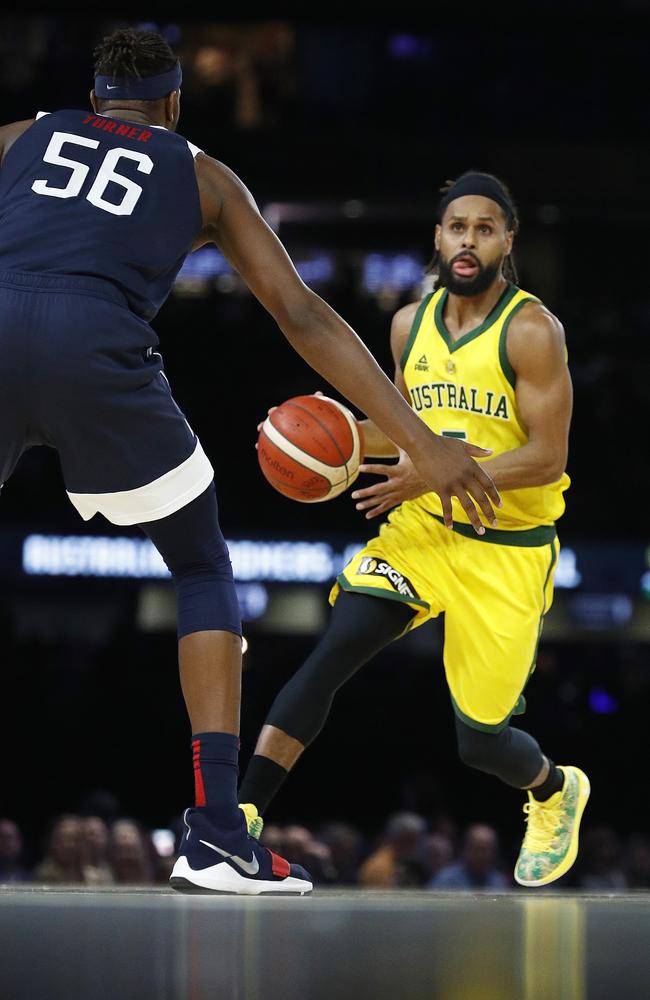 Patty Mills scored a game high 30 points as the Boomers stunned USA in 2019. Picture: Daniel Pockett/Getty Images