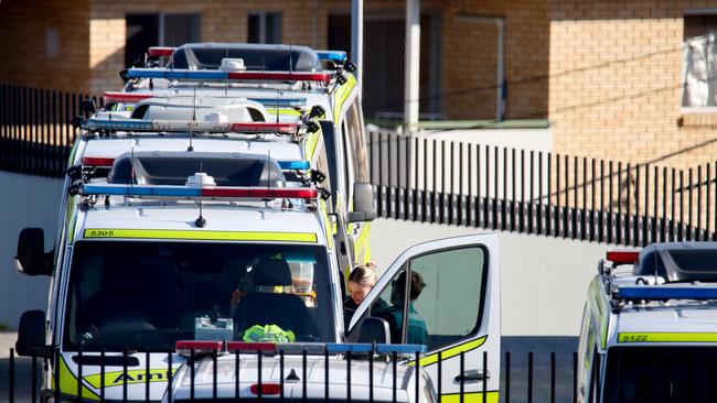 Ambulance ramping at the PA Hospital (Princess Alexandra Hospital) Woolloongabba in July 2022 following widespread pressure from Covid variants, flu and medical emergencies. Picture David Clark