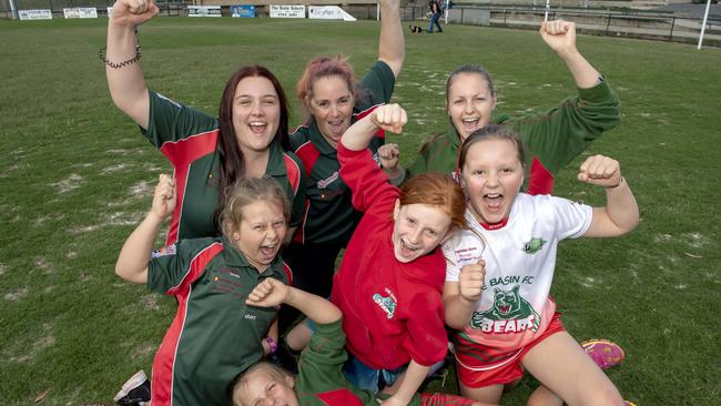 Basin Football Club players Abi, Talise, Eliza, Hayley, Lyla, Astrid and Susie. Picture: Andy Brownbill