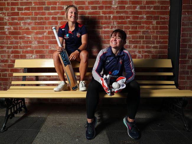 Scorpions teammates Bridget Patterson and Tegan McPharlin have recently quit their full-time jobs to focus on their cricket. Picture: Tait Schmaal