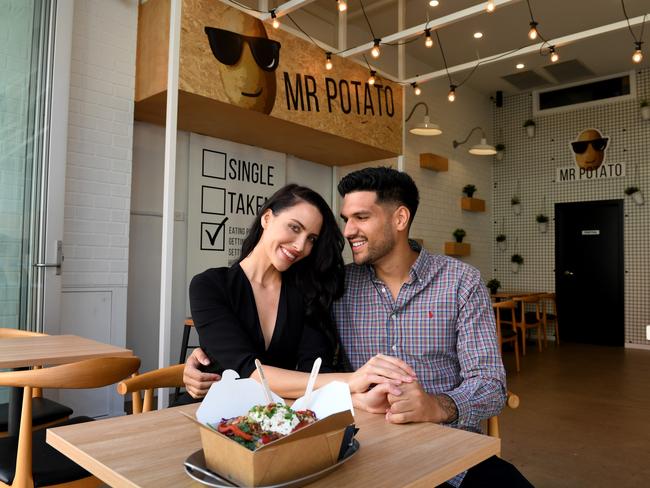 Mr Potato founders Jess Davis and Tyson Hoffmann at their original store in Glenelg. Picture: Tricia Watkinson