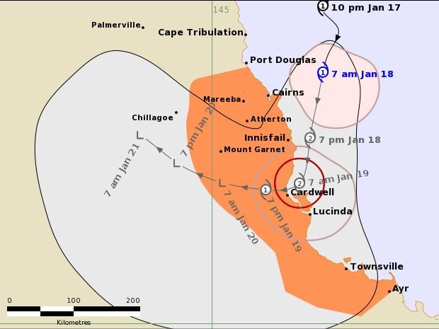 Track map for Cyclone Kimi, issued by the BOM at 7am Monday.