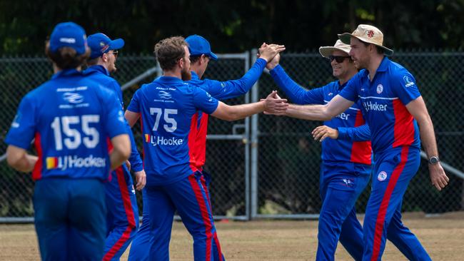 Barron River celebrate during Saturdays match between the Cassowary Coast Cyclones and Barron River at Trinity Beach Sporting grounds. Picture Emily Barker.