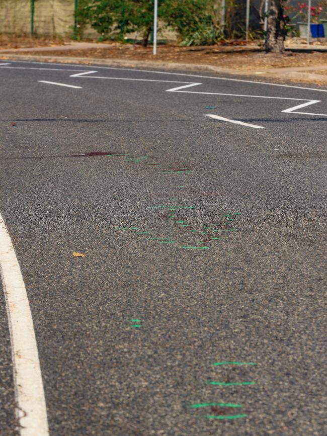 The scene on Matthews Rd Wulagi where a 15-year-old boy died after being hit by a car. Picture: Glenn Campbell