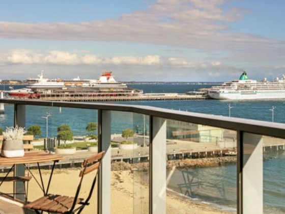 The view from Dusty’s Port Melbourne apartment. Picture: Supplied