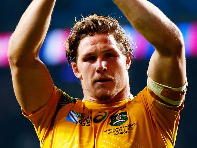 LONDON, ENGLAND - OCTOBER 03: Michael Hooper of Australia celebrates victory after the 2015 Rugby World Cup Pool A match between England and Australia at Twickenham Stadium on October 3, 2015 in London, United Kingdom. (Photo by Shaun Botterill/Getty Images)