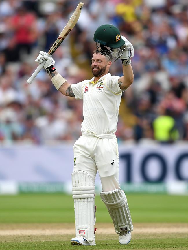 Matthew Wade celebrates reaching his century. Picture: GARETH COPLEY/GETTY