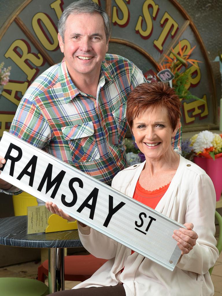 Jackie Woodburne also paid tribute, pictured alongside co-star Alan Fletcher. Picture: Steve Tanner