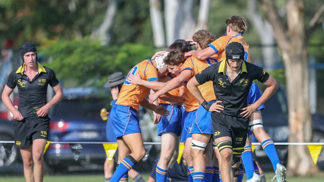 Marist Ashgrove celebrate a try last Saturday. Picture: Stephen Archer.