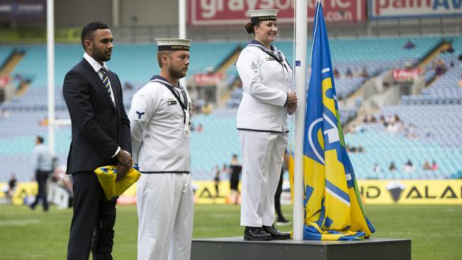 The HMAS Parramatta take the Eels flag with them.