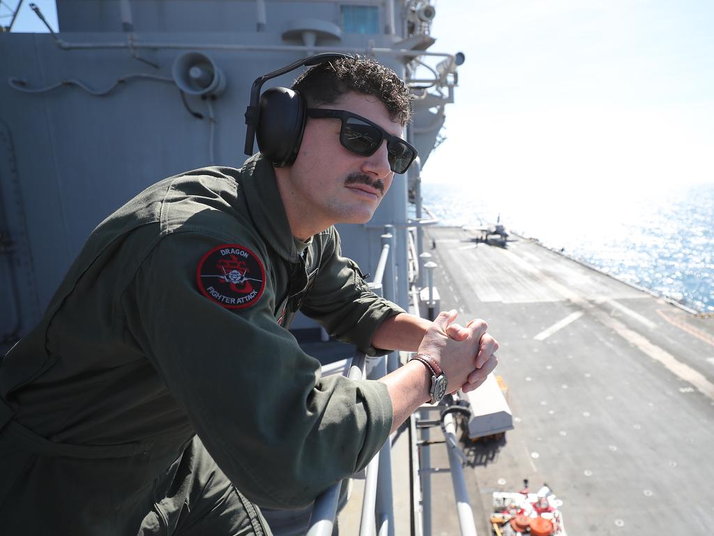 F-35 pilot Major John Stuart. Photos on board the USS Wasp. Pic Peter Wallis