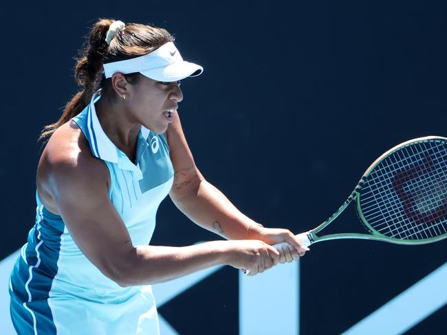 Destanee Aiava in action against Renata Zarazua during her singles qualifying match ahead of the Australian Open. Picture: Mark Stewart