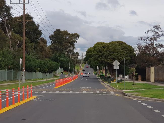 The controversial trial bike lane on Northumberland Road, Pascoe Vale.