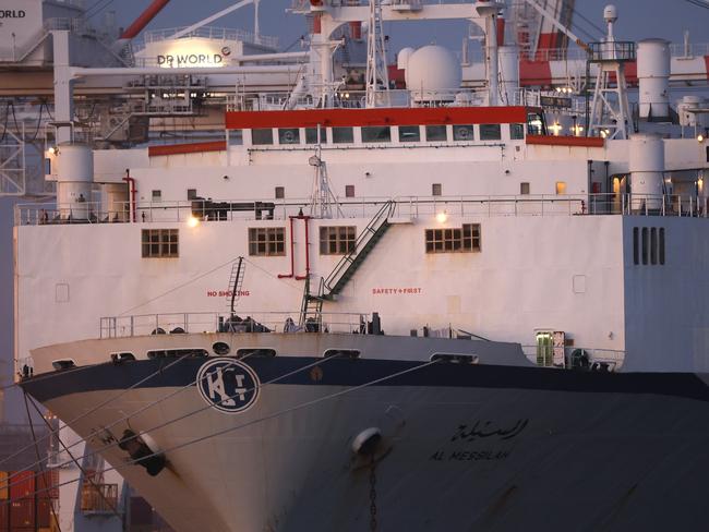 The Al Messilah livestock ship berthed in Fremantle harbour. Picture: Getty Images