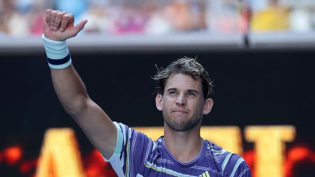 Austria's Dominic Thiem celebrates his win over American rival Taylor Fritz on day six of the Australian Open. Photo: AFP