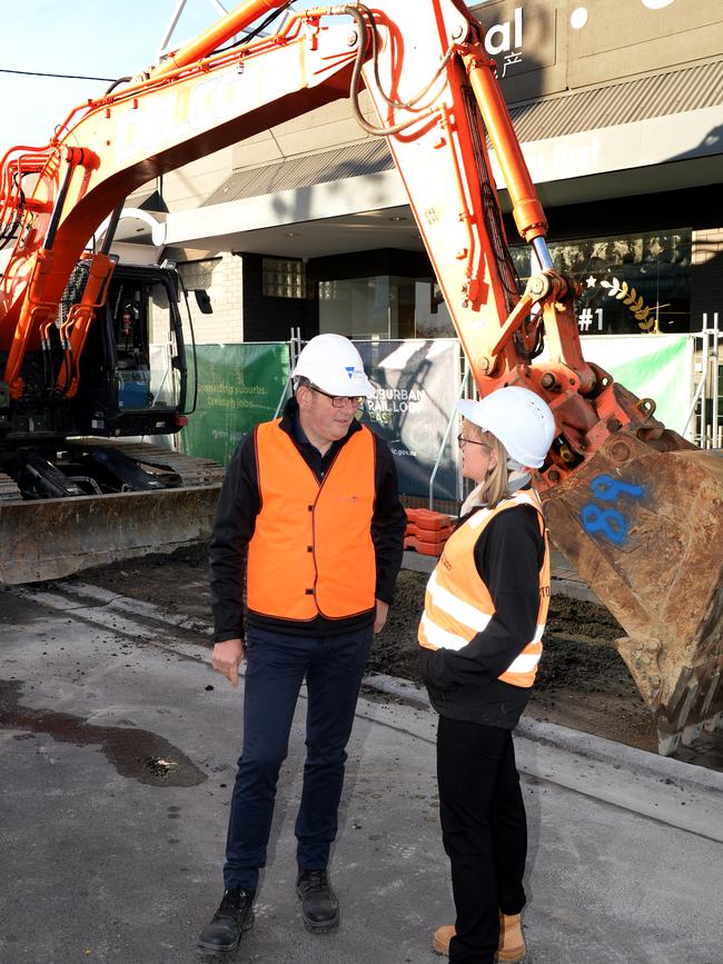 Former Victorian Premier Daniel Andrews and then transport minister Jacinta Allan at the site of the suburban rail loop at Clayton in 2023. Picture: Andrew Henshaw