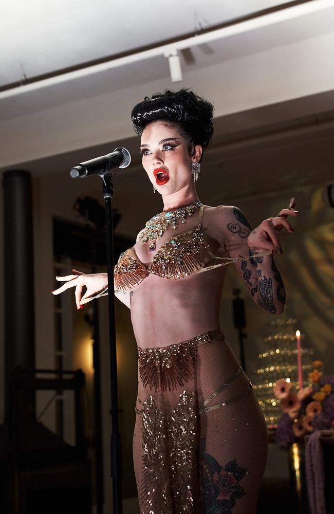 A burlesque dancer performed at the launch party. Picture: Supplied