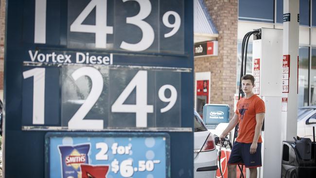 Ludwig Resch fills up at the Caltex on Hutt St. Picture: Mike Burton